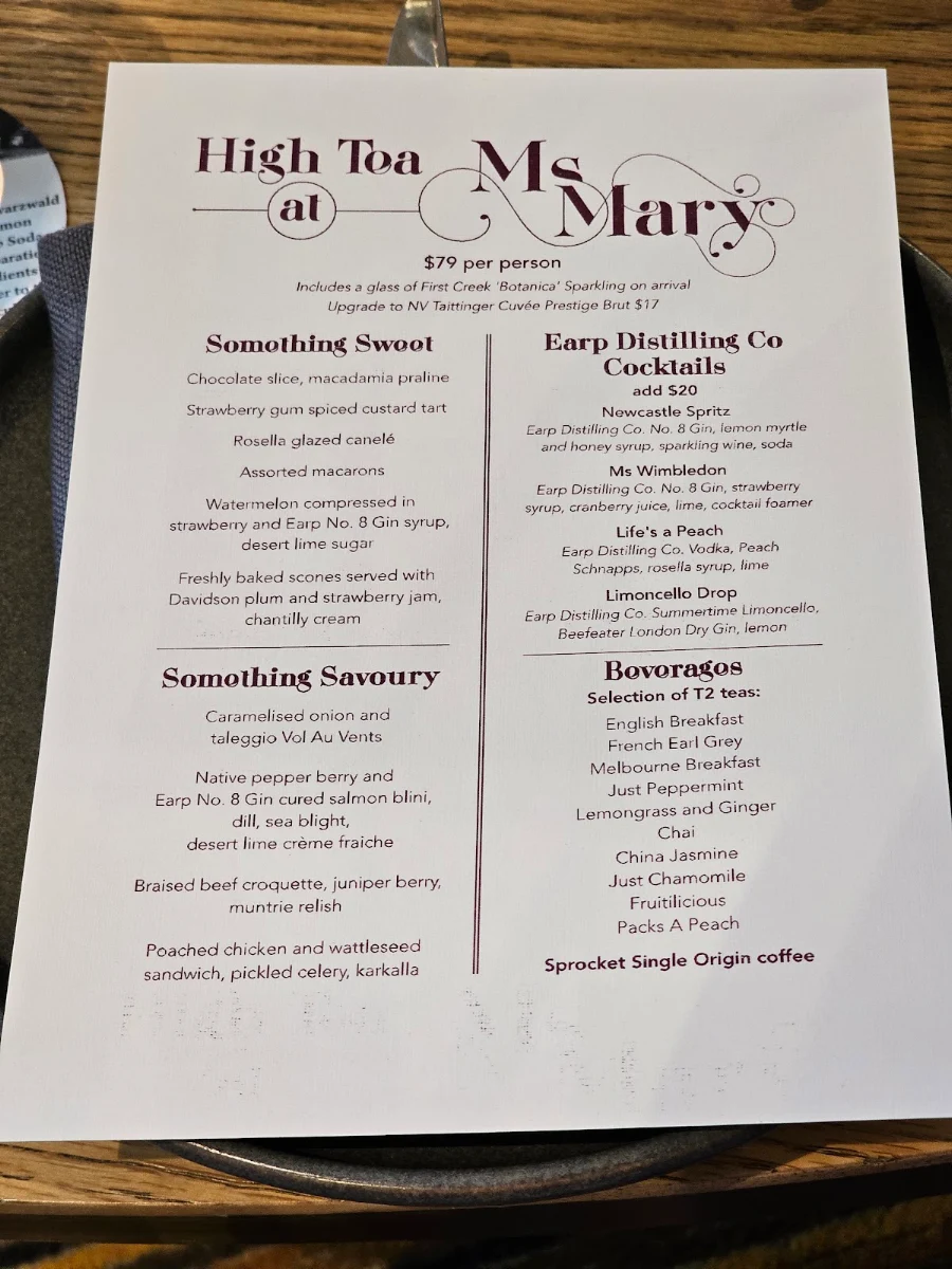 Menu, Ms Mary