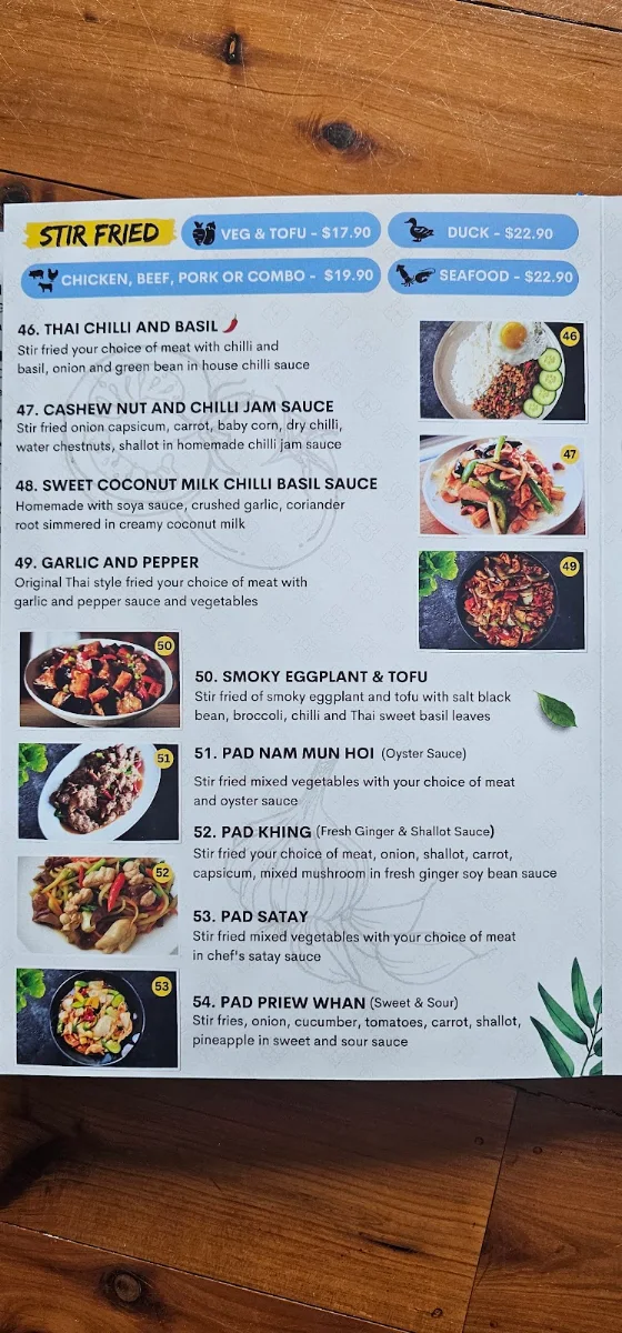 Menu, KinKinKin Thai Restaurant