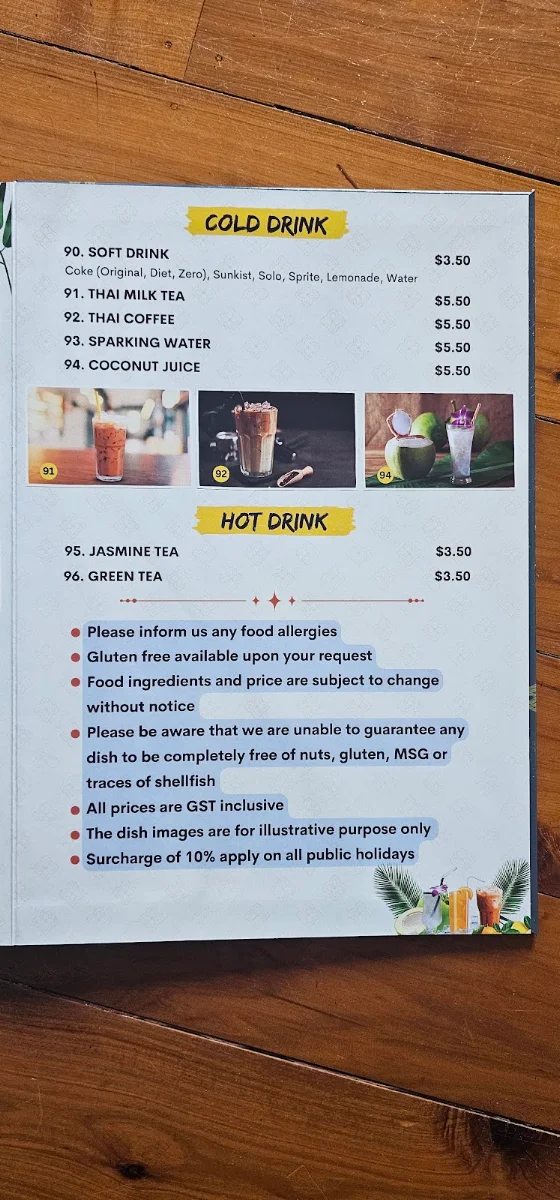 Menu, KinKinKin Thai Restaurant