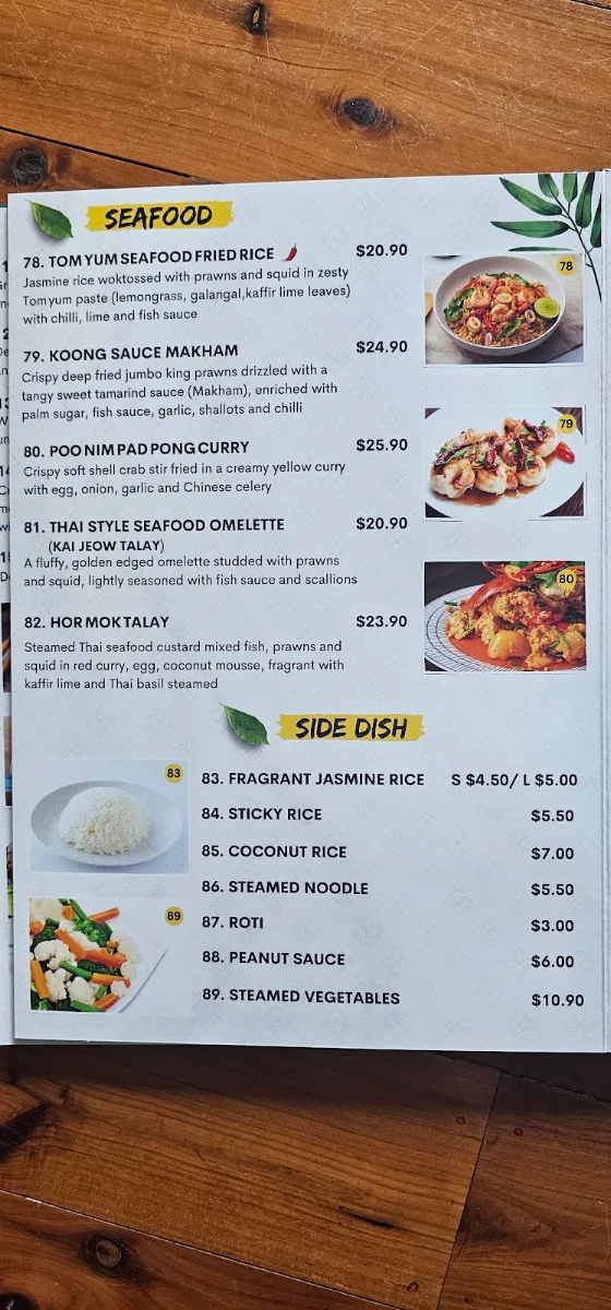 Menu, KinKinKin Thai Restaurant