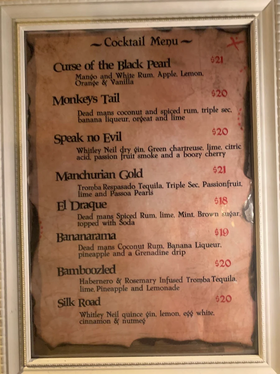 Menu, The Fourth Monkey Cocktail Bar & Grill