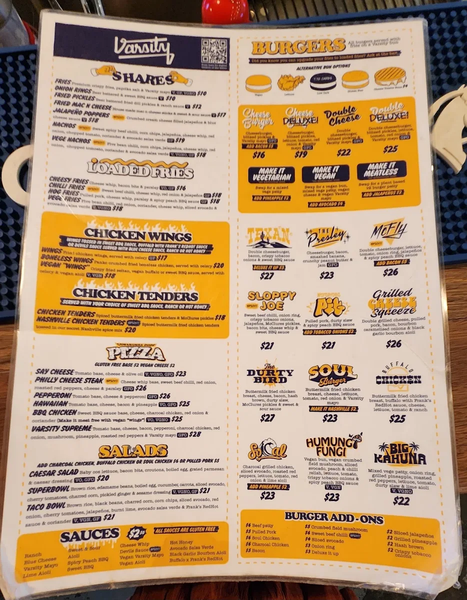 Menu, Varsity Morley