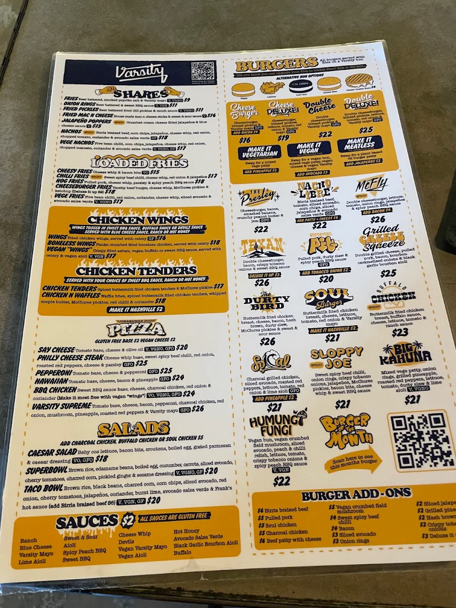 Menu, Varsity Morley