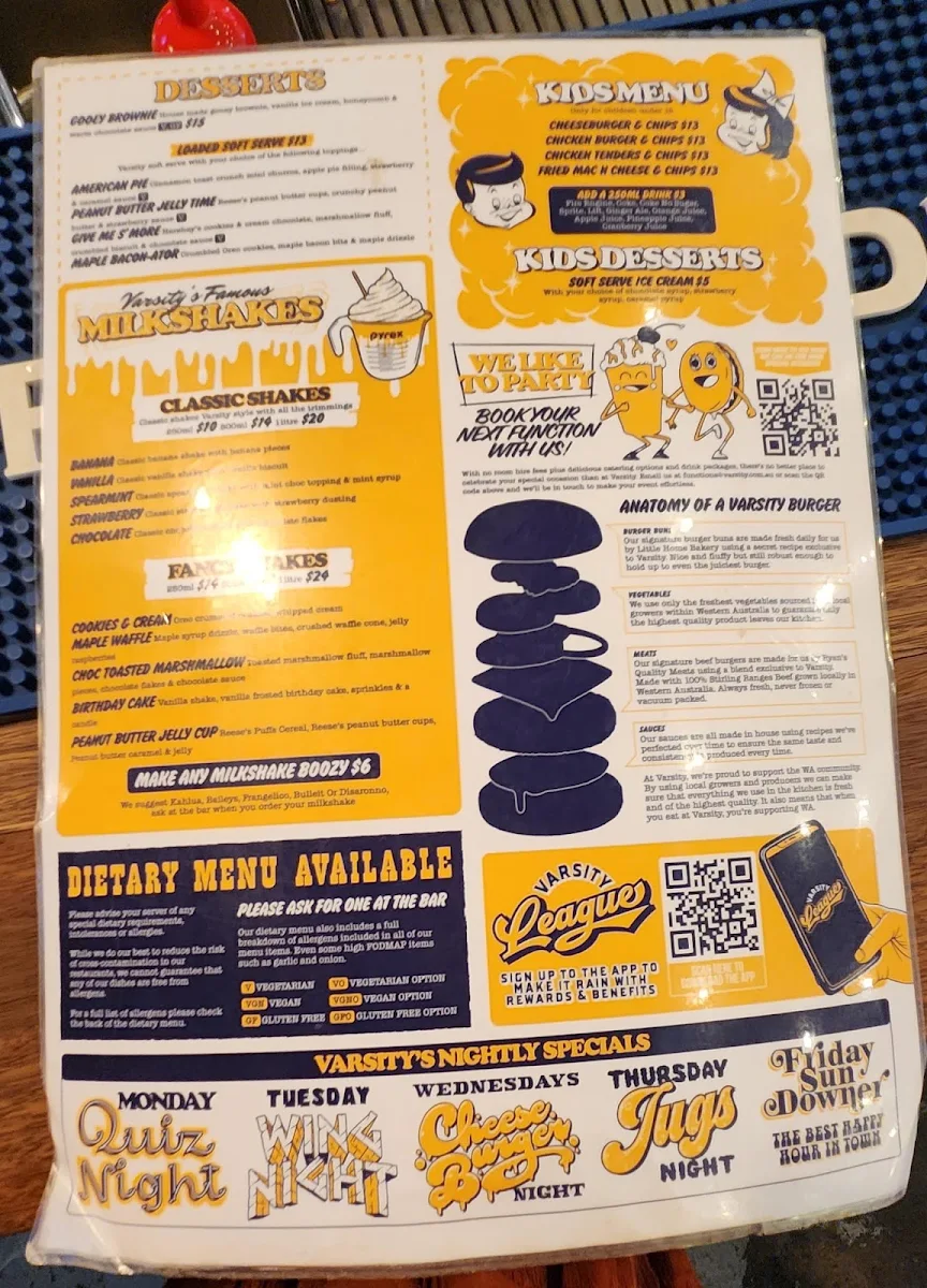 Menu, Varsity Morley