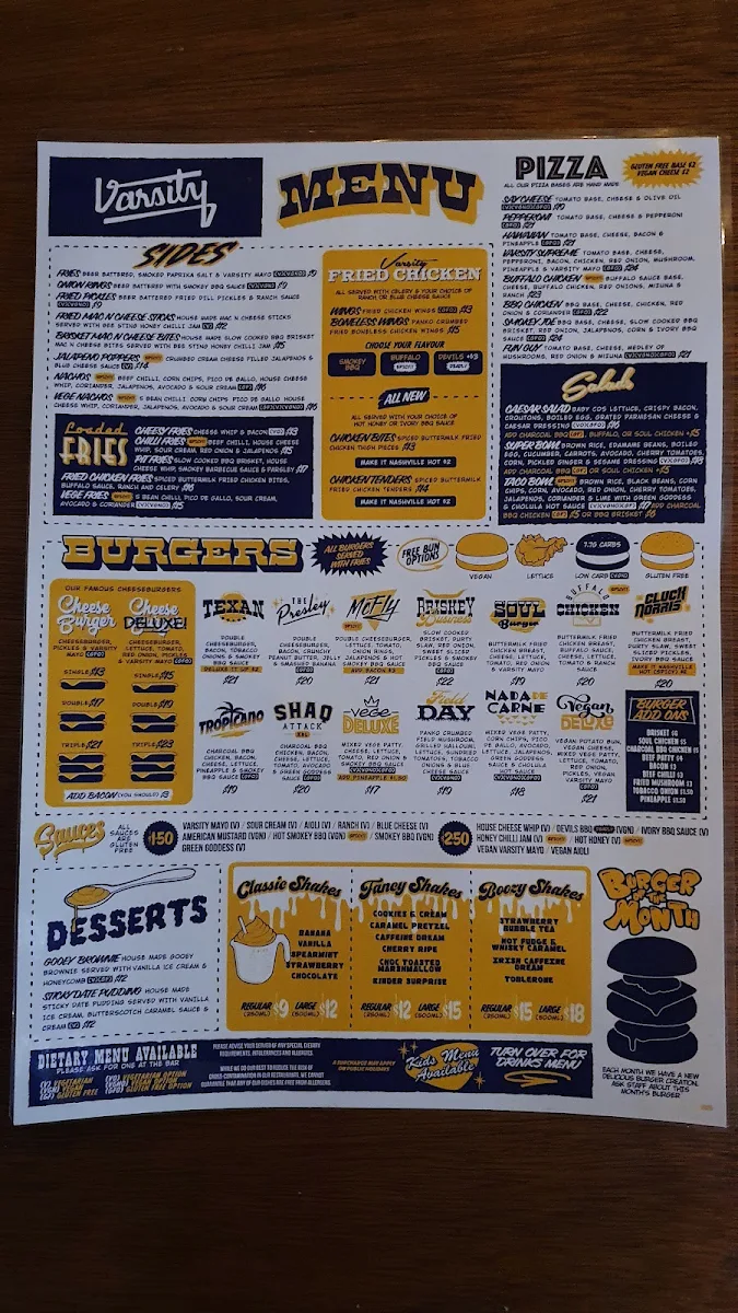 Menu, Varsity Morley