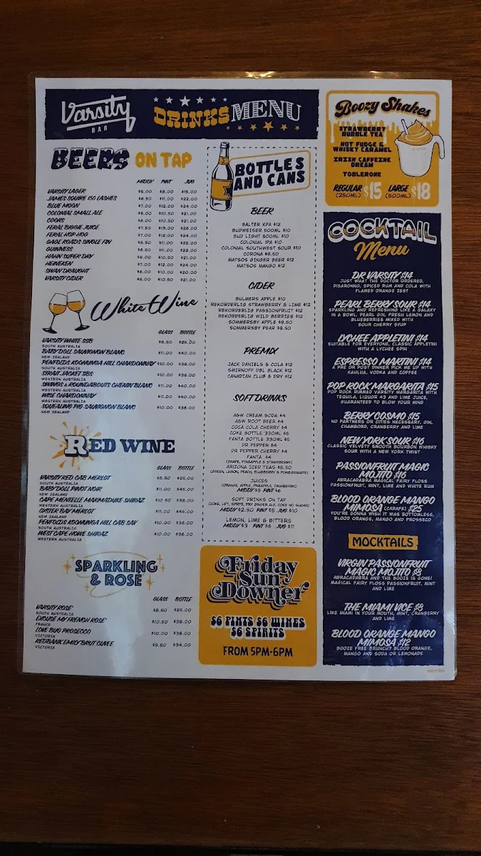 Menu, Varsity Morley