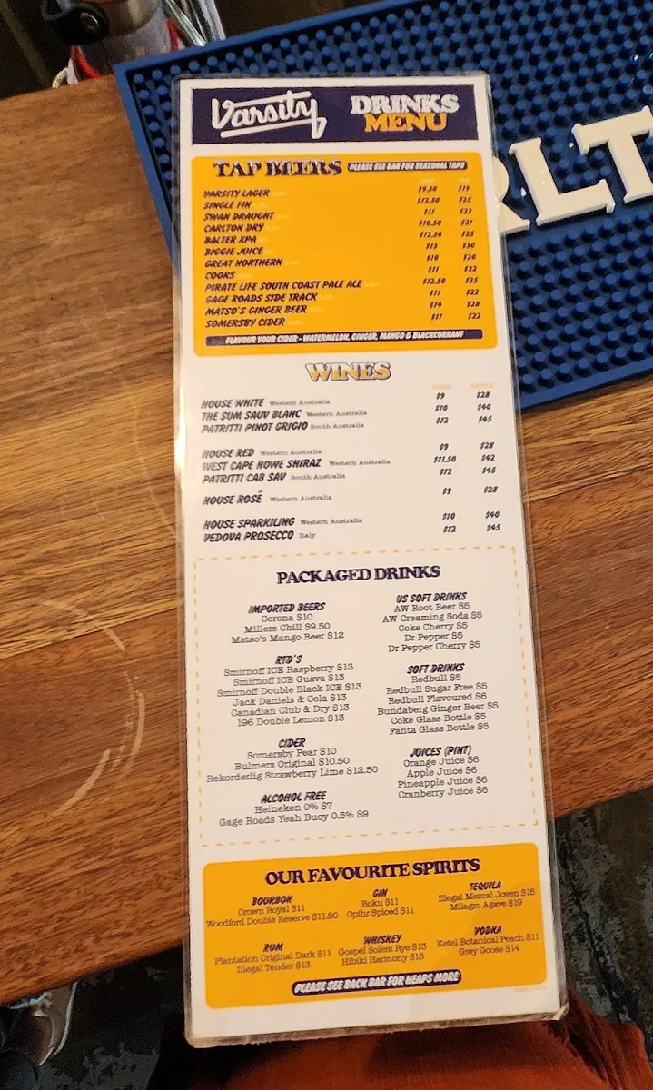 Menu, Varsity Morley