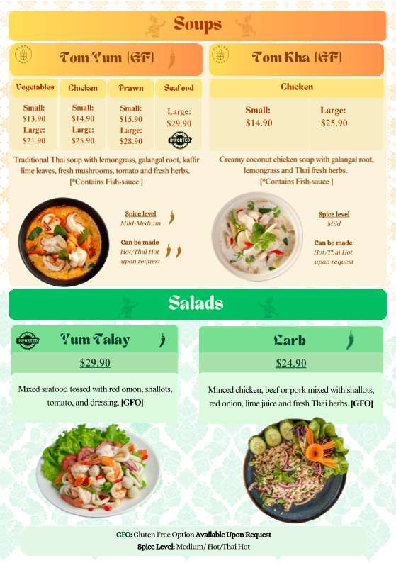 Menu, No. 8 Thai on Griffith