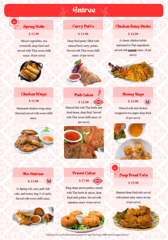 Menu, No. 8 Thai on Griffith