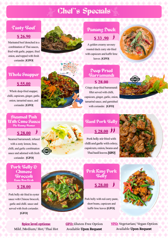 Menu, No. 8 Thai on Griffith