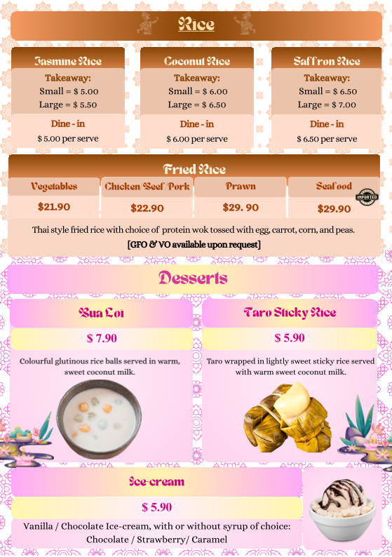 Menu, No. 8 Thai on Griffith