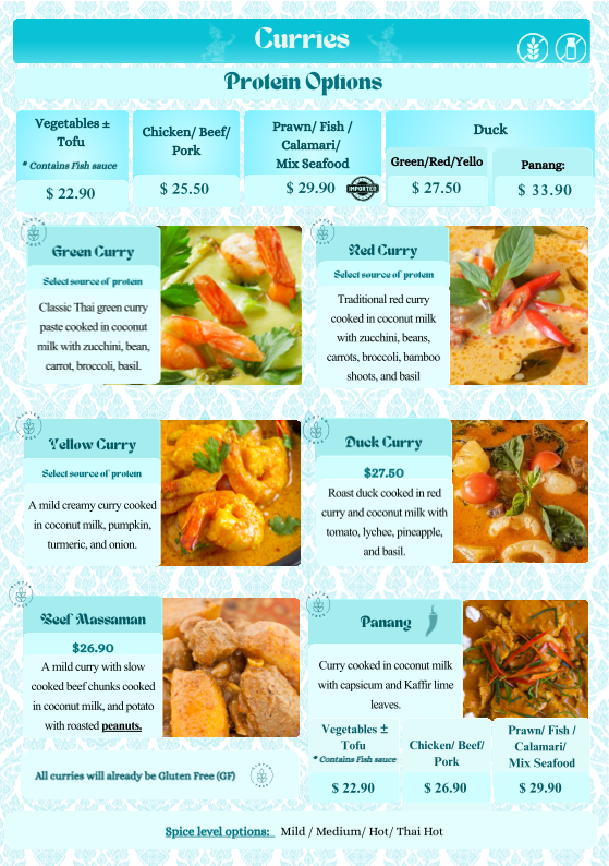 Menu, No. 8 Thai on Griffith