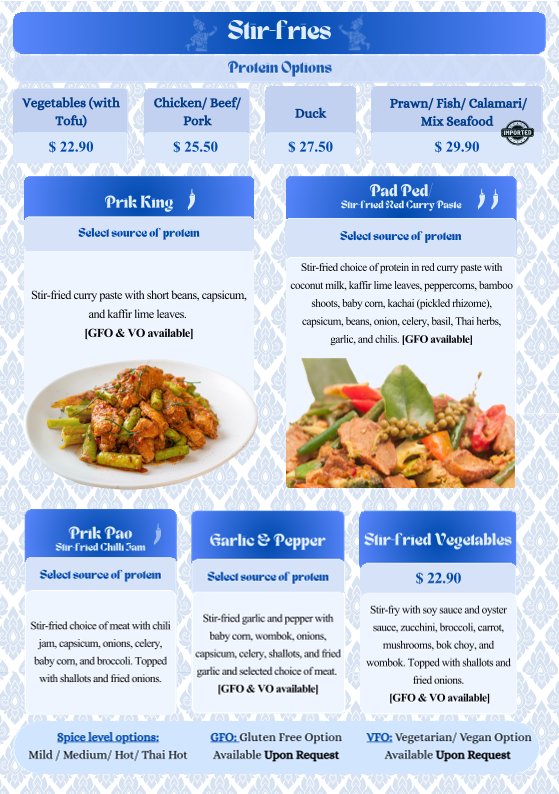Menu, No. 8 Thai on Griffith
