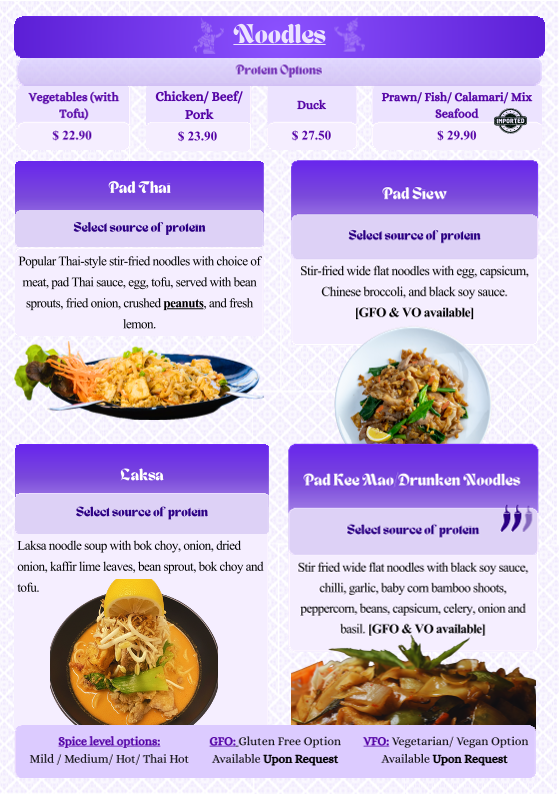 Menu, No. 8 Thai on Griffith