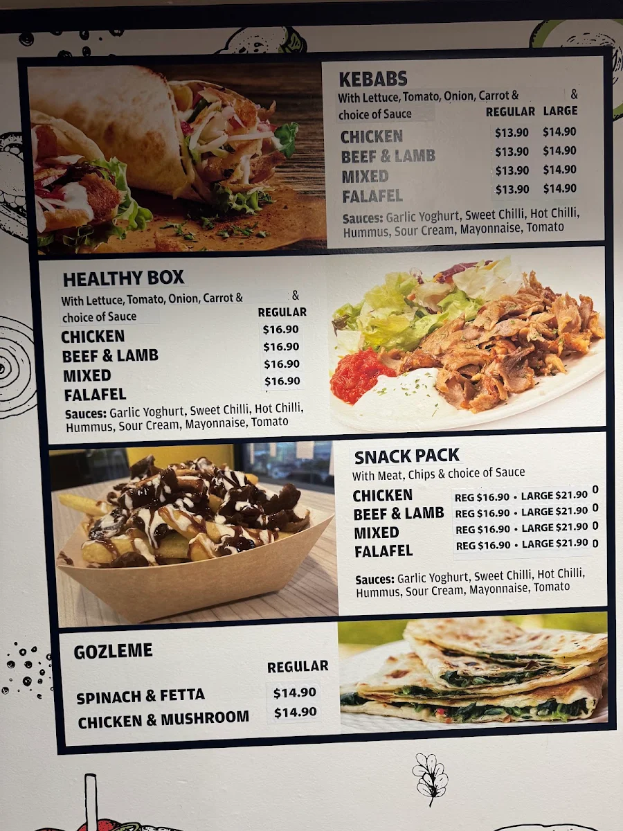 Menu, Coast Kebabs and Pizza