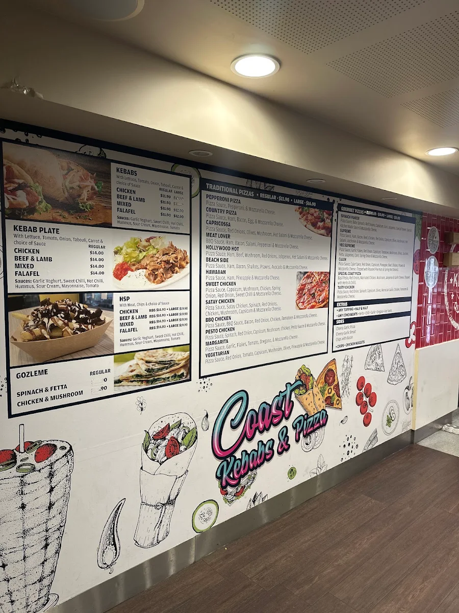 Menu, Coast Kebabs and Pizza