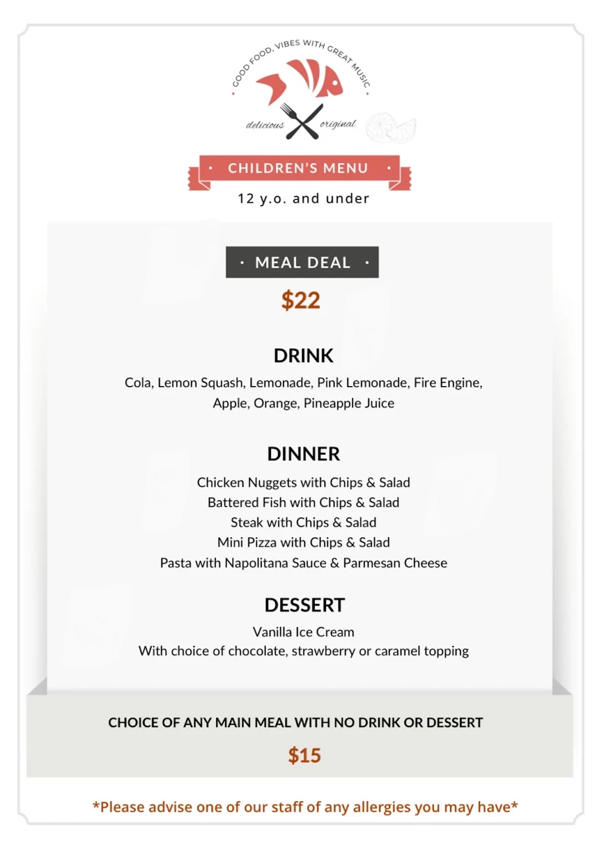 Menu, Beef and Barramundi Restaurant