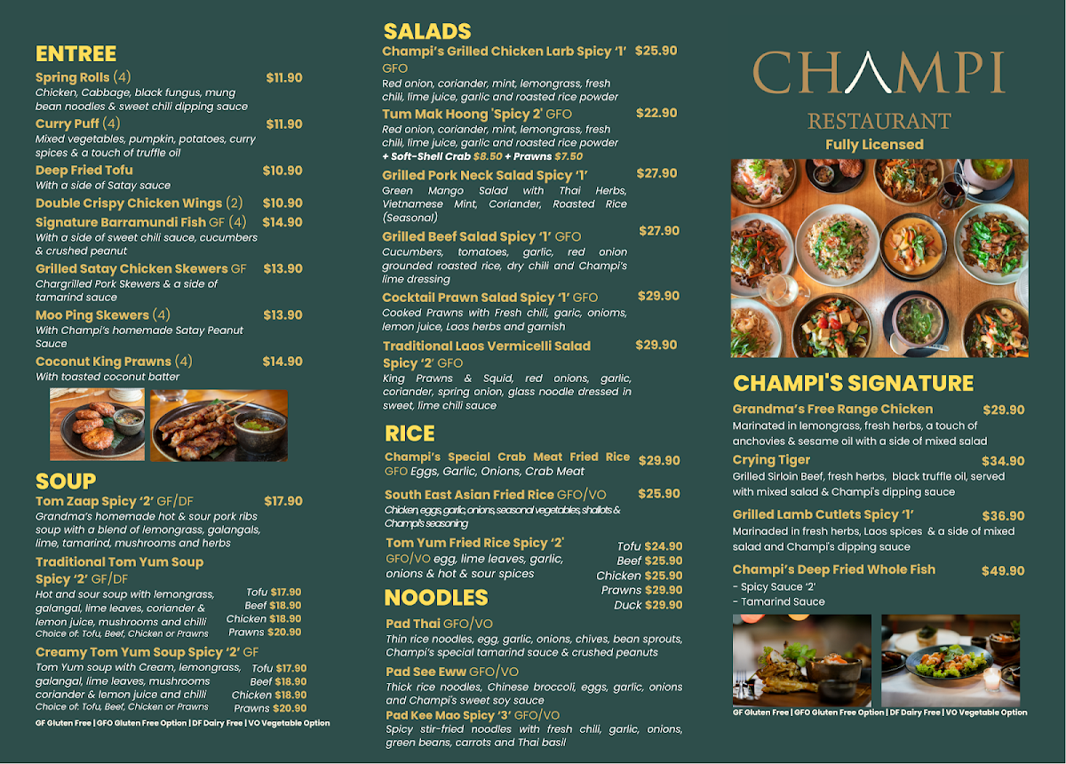 Menu, Champi Restaurant