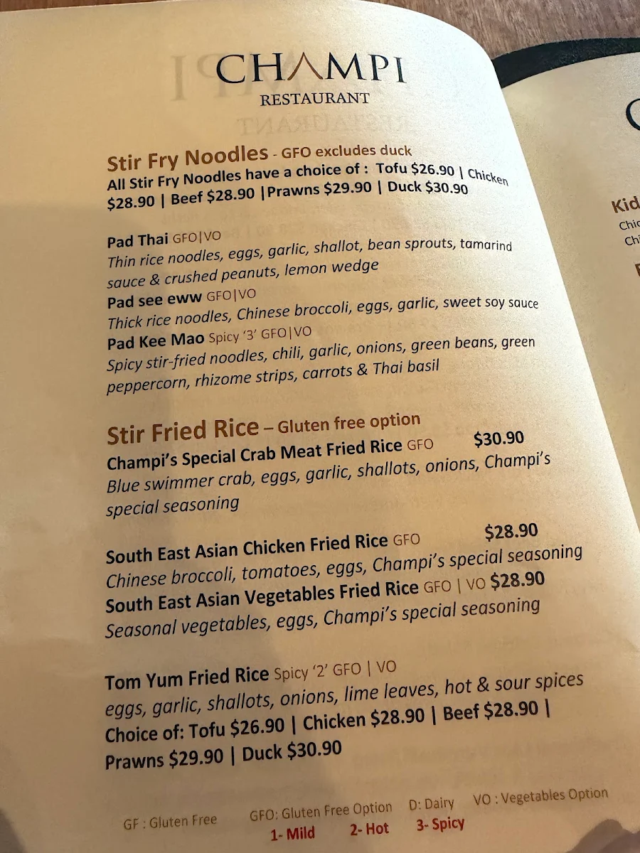 Menu, Champi Restaurant