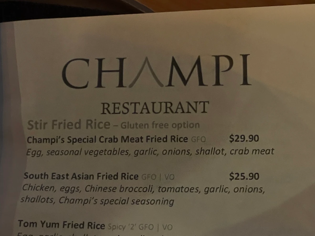 Menu, Champi Restaurant