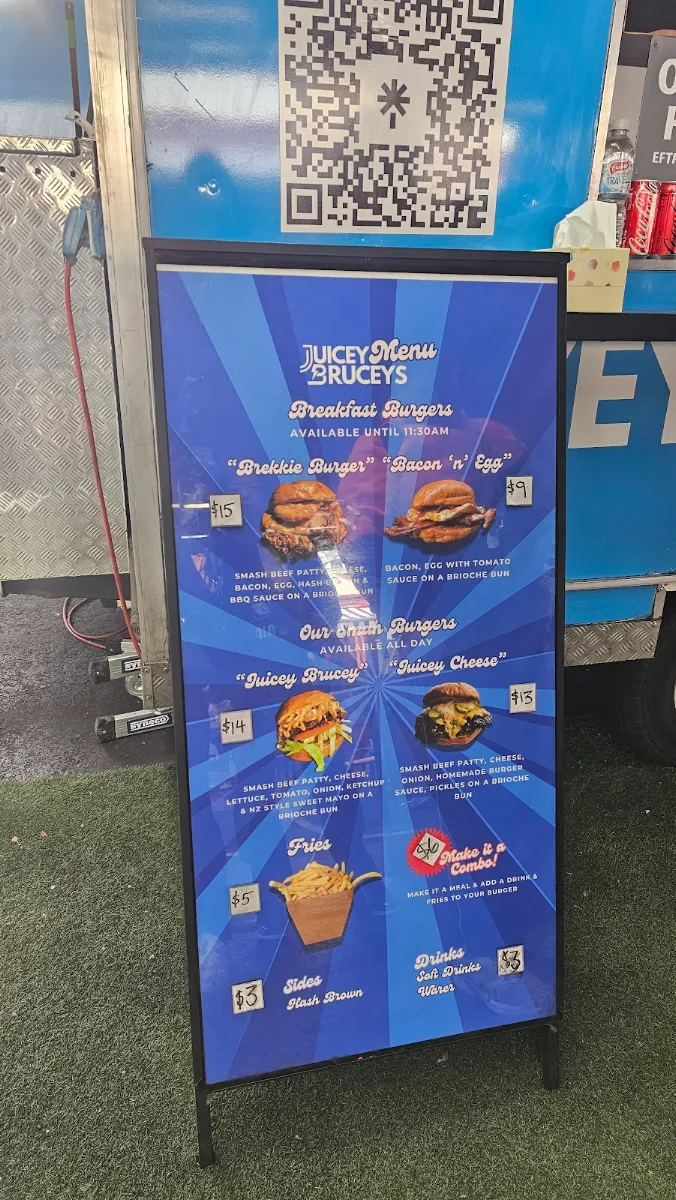 Menu, Juicey Brucey Burgers