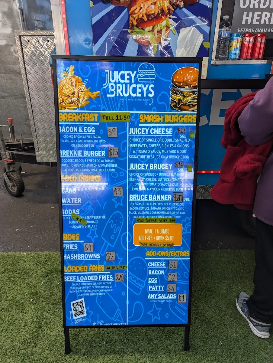 Menu, Juicey Brucey Burgers