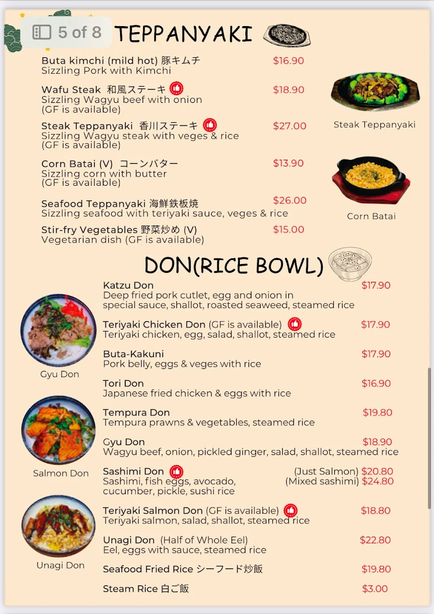 Menu, Kagawa Japanese Cuisine