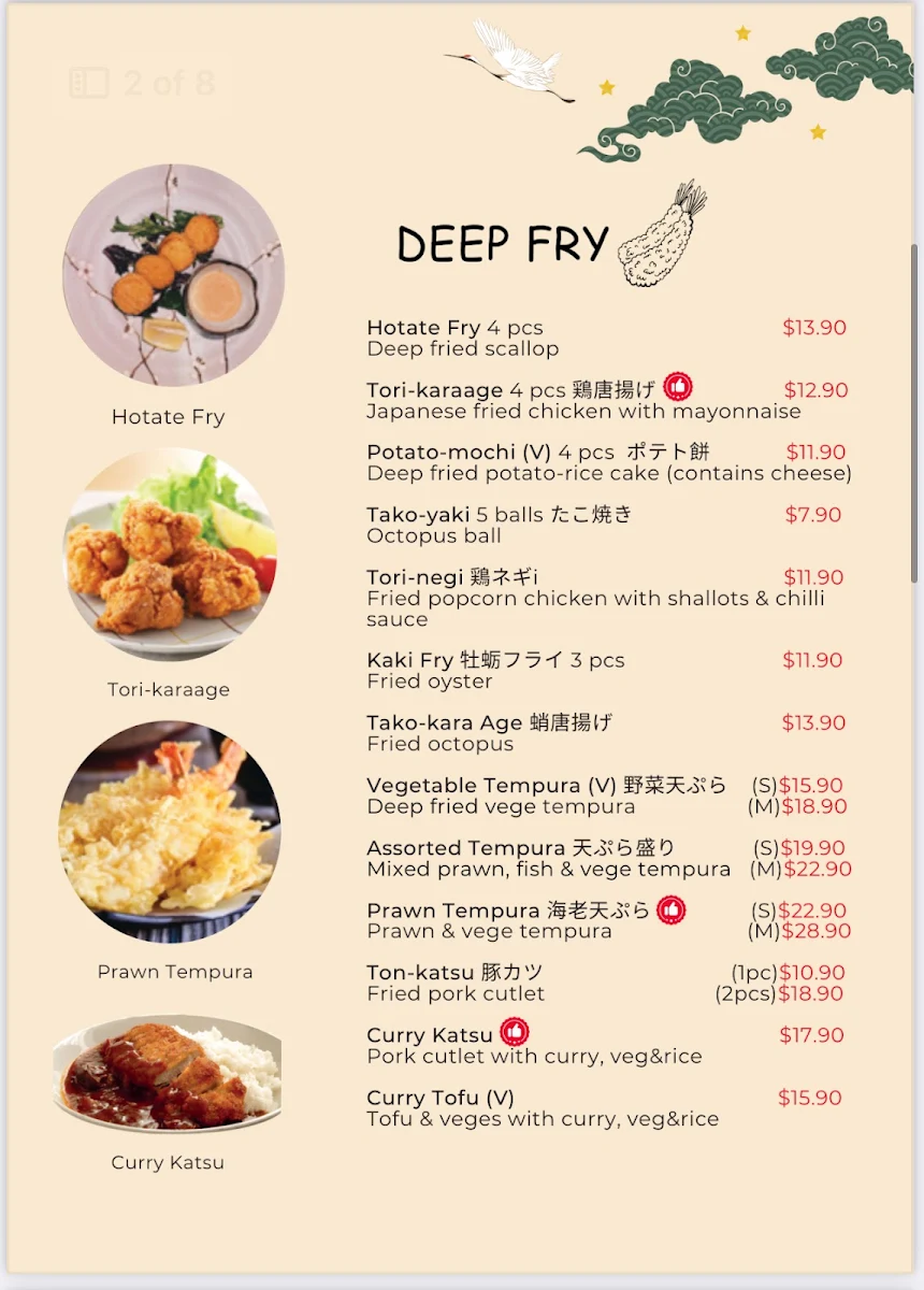 Menu, Kagawa Japanese Cuisine