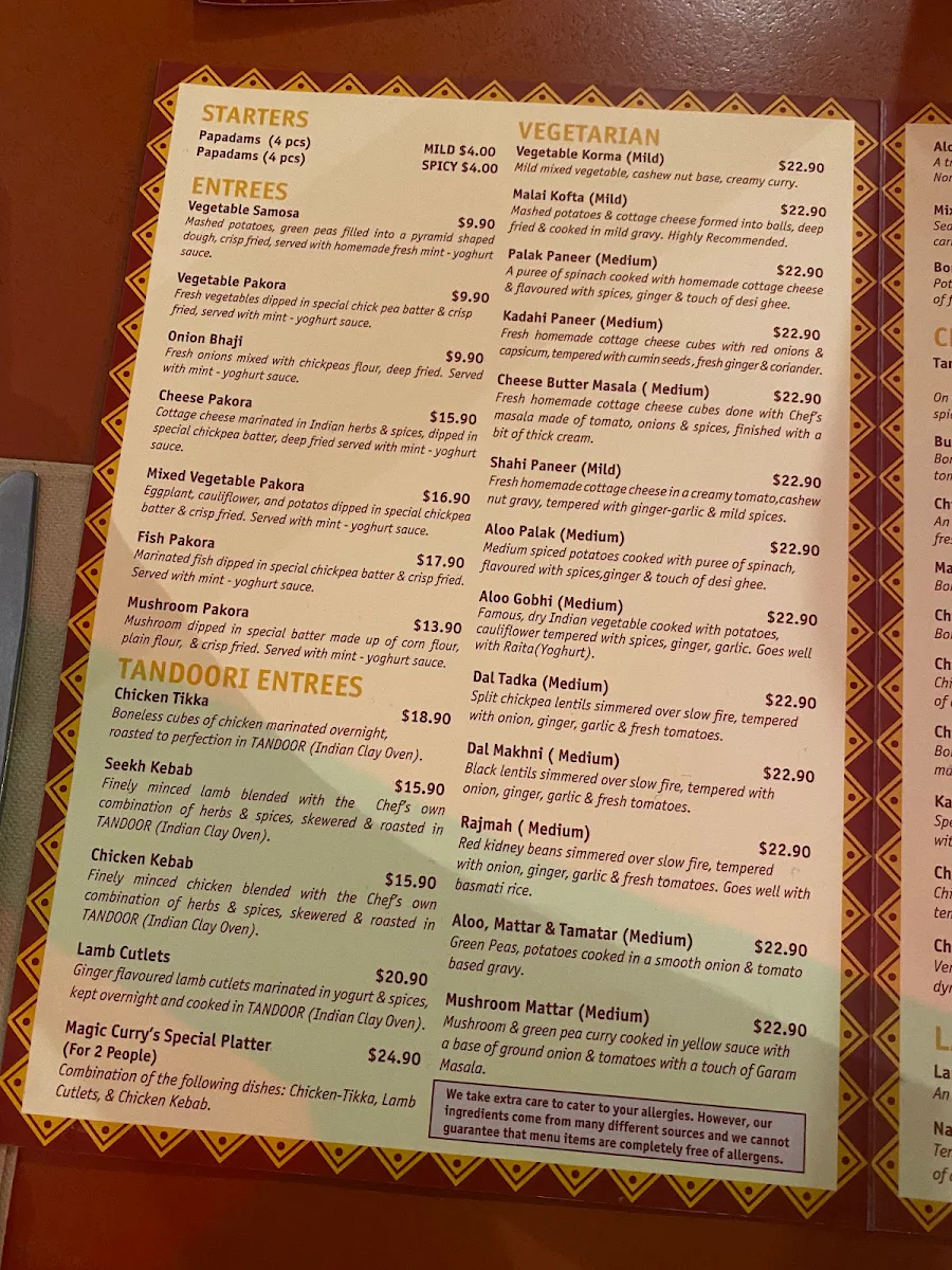 Menu, Magic Curries