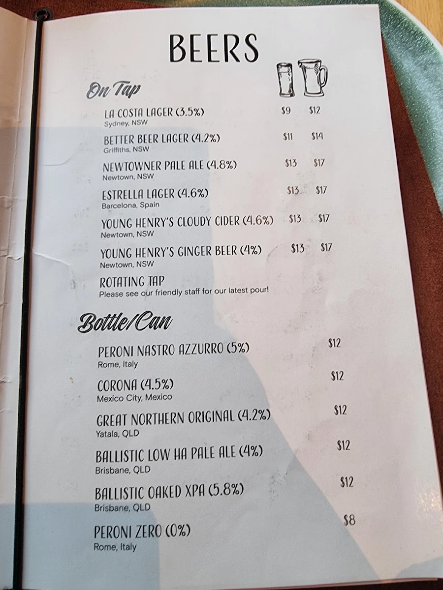 Menu, La Costa Restaurant