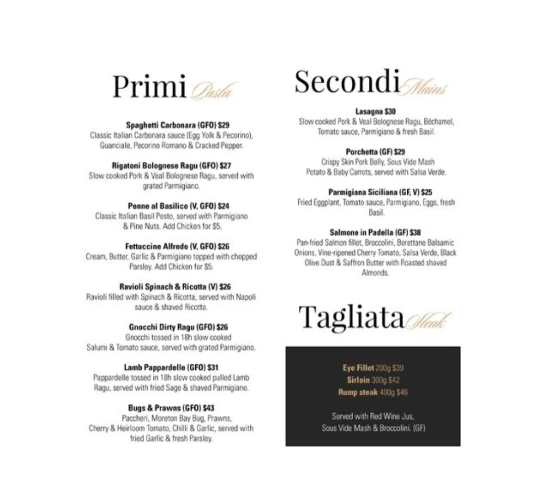 Menu, La Costa Restaurant