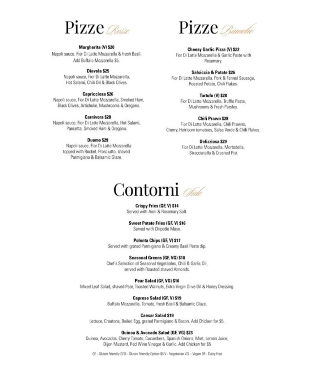 Menu, La Costa Restaurant