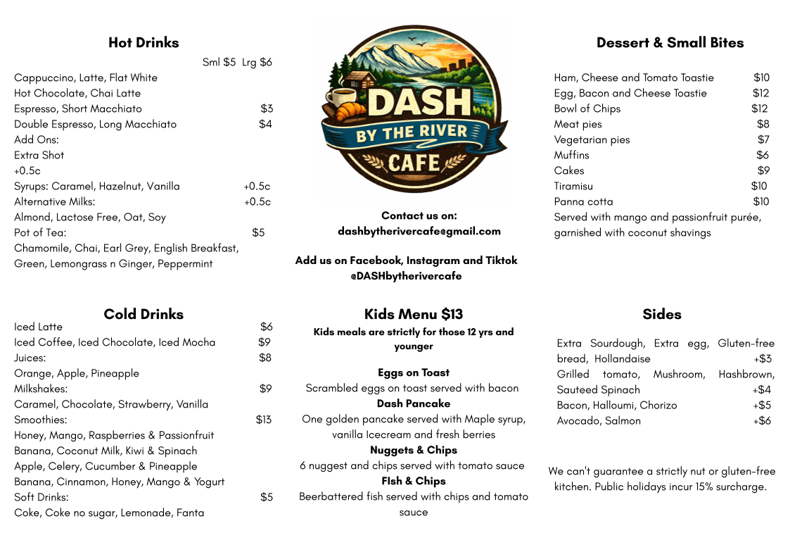 Menu, DASH by the River