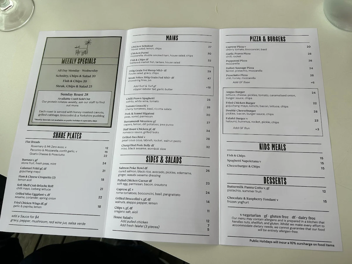 Menu, Woolly Bay Hotel