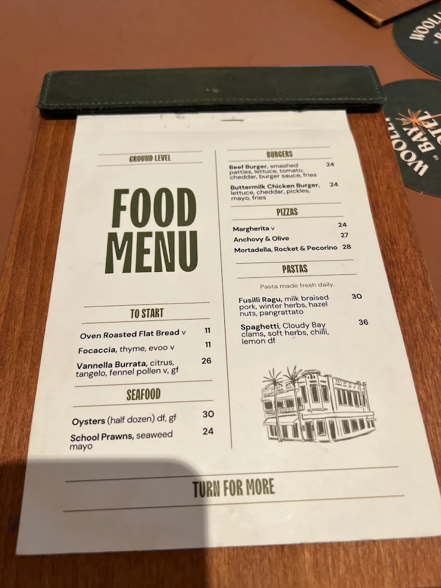 Menu, Woolly Bay Hotel