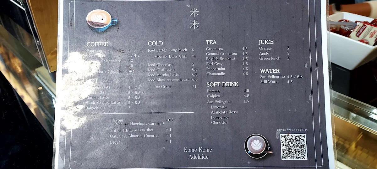 Menu, Kome Kome Adelaide