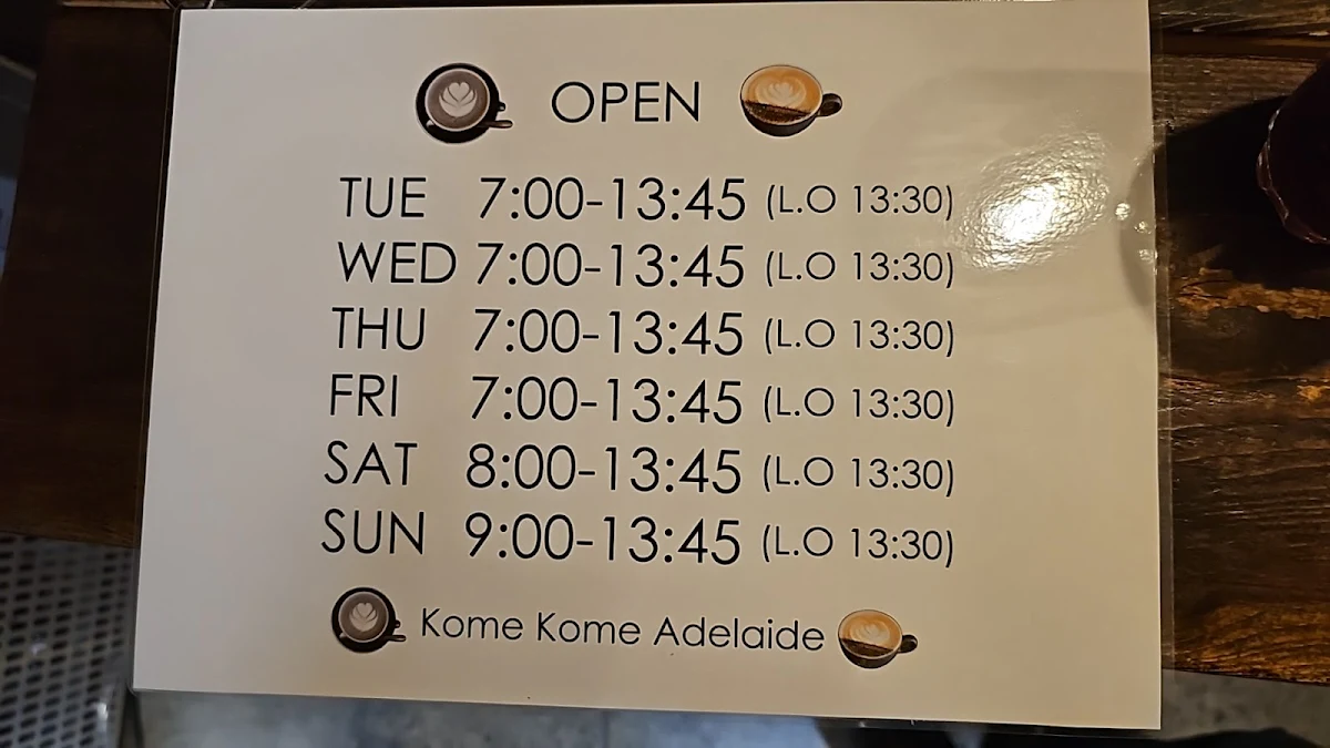 Menu, Kome Kome Adelaide