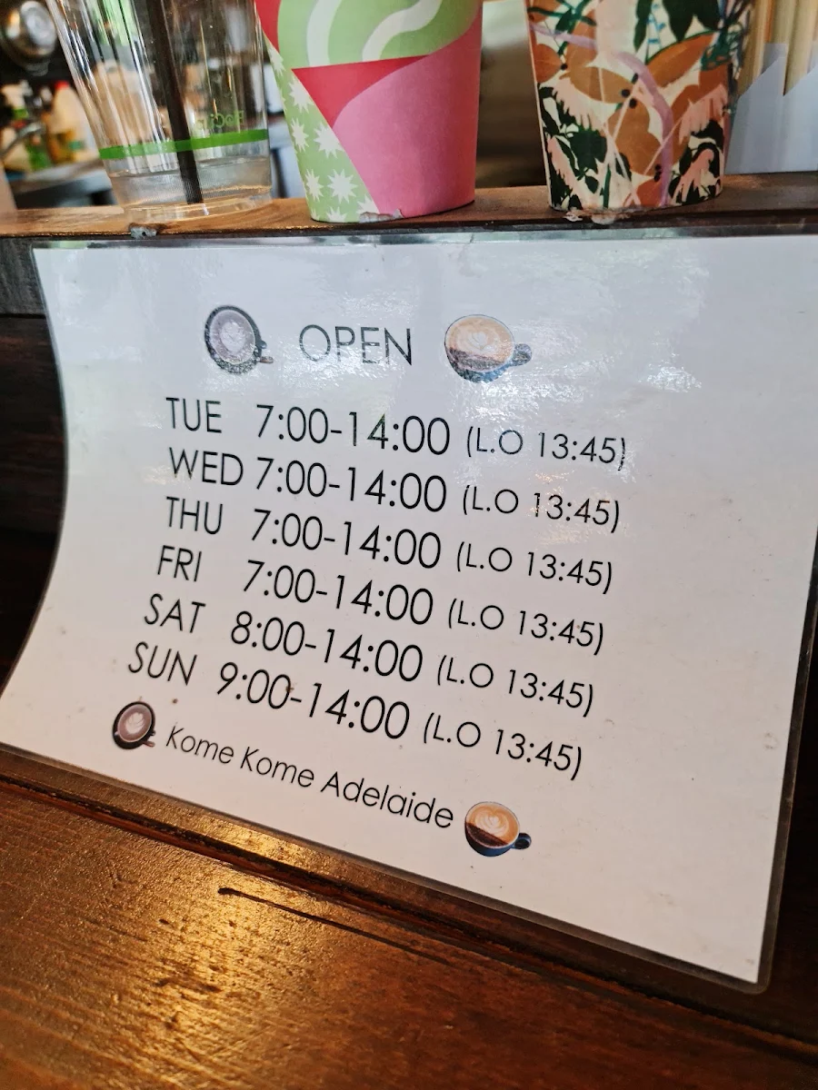 Menu, Kome Kome Adelaide