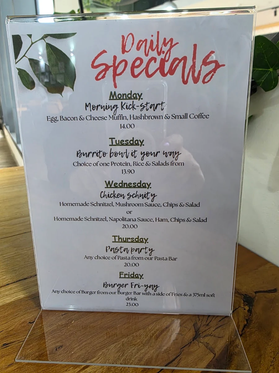 Menu, George St Cafe