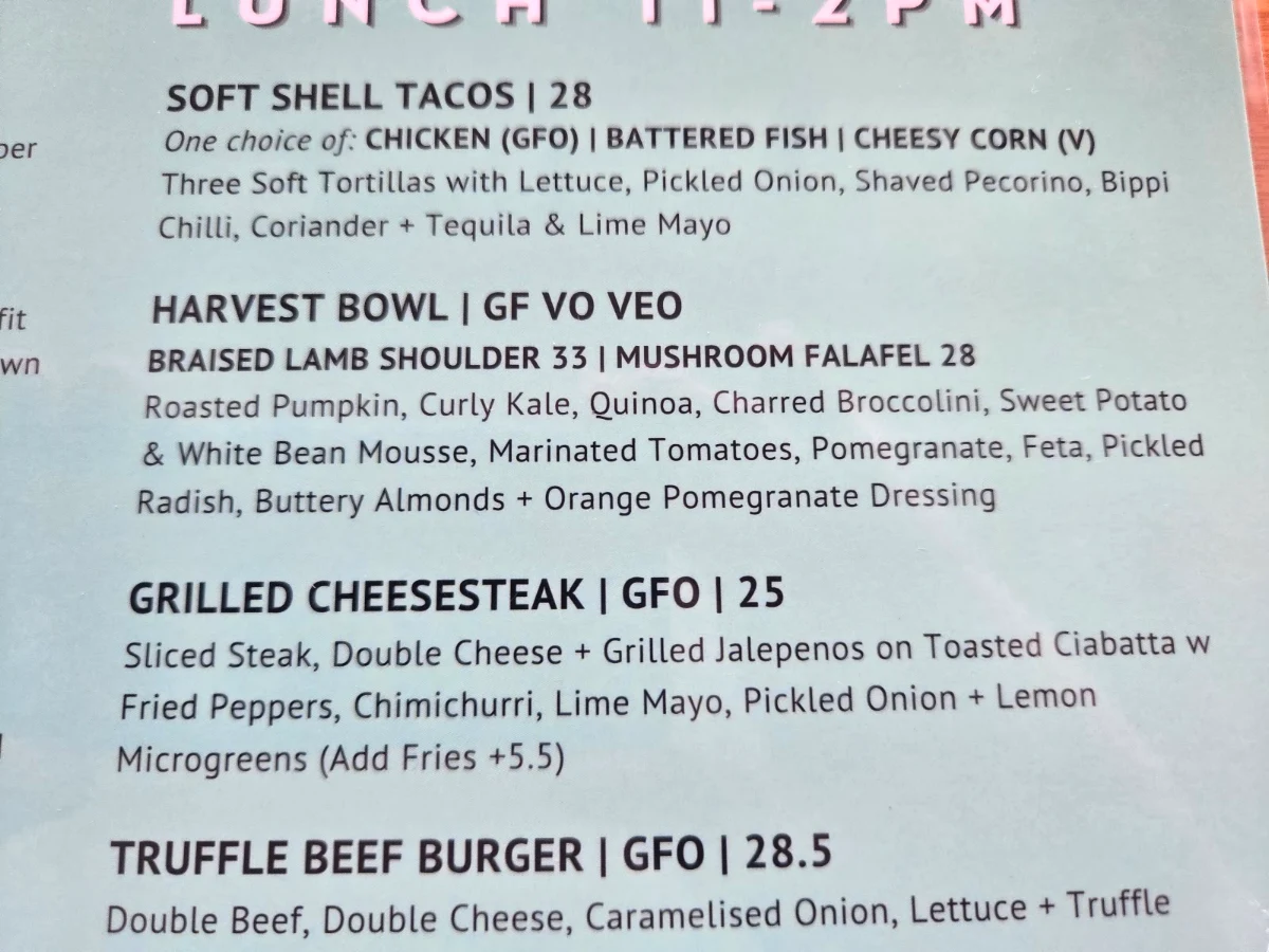 Menu, Presto Eatery