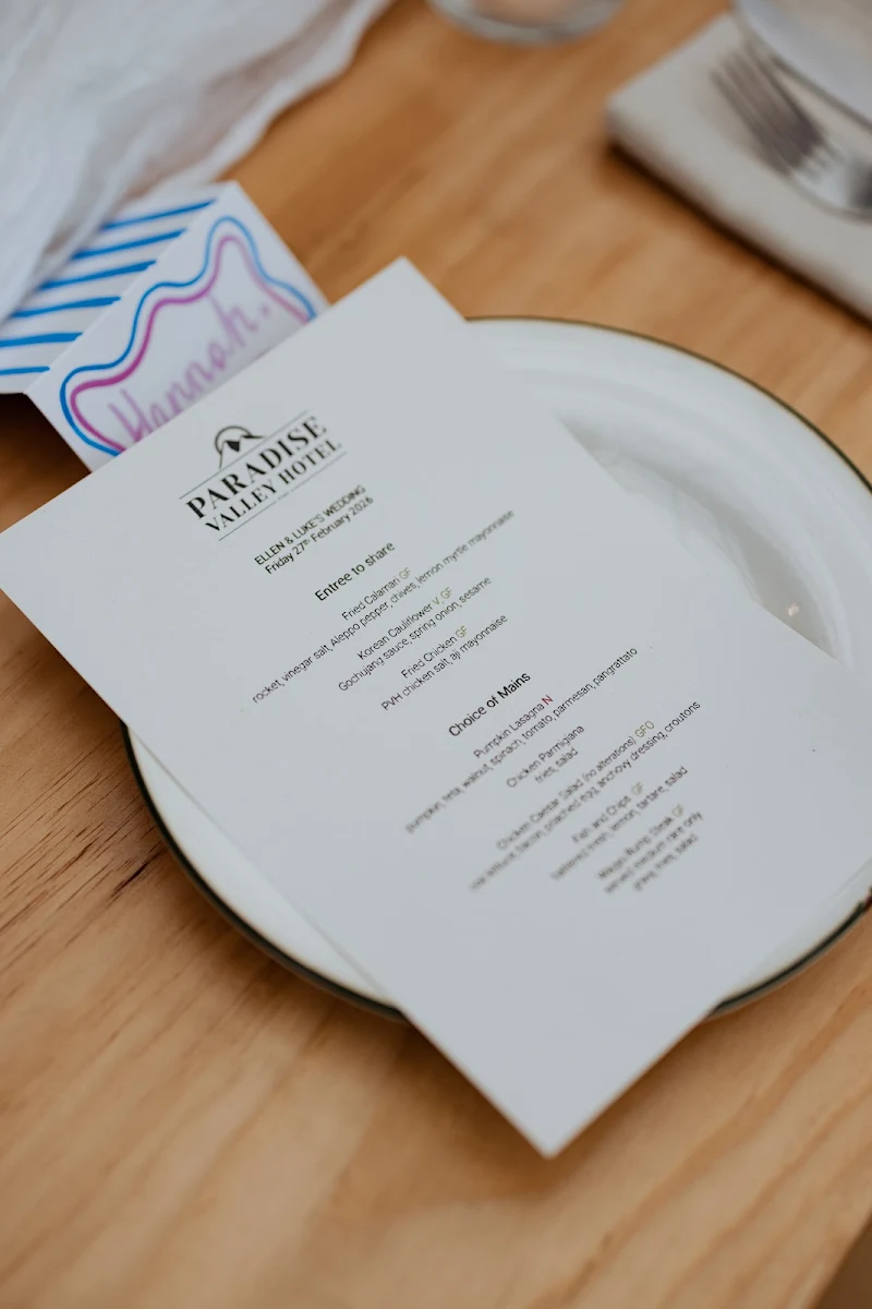 Menu, Paradise Valley Hotel