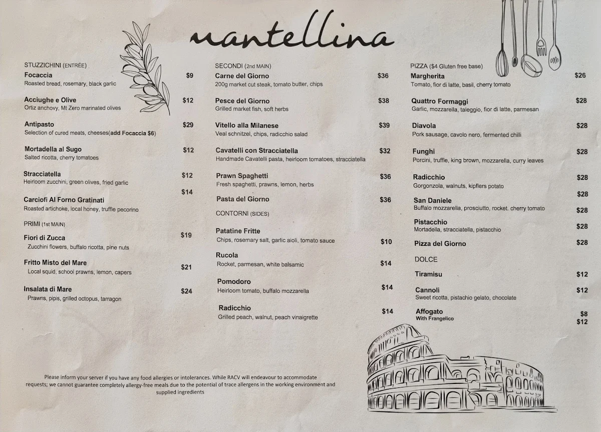 Menu, Mantellina