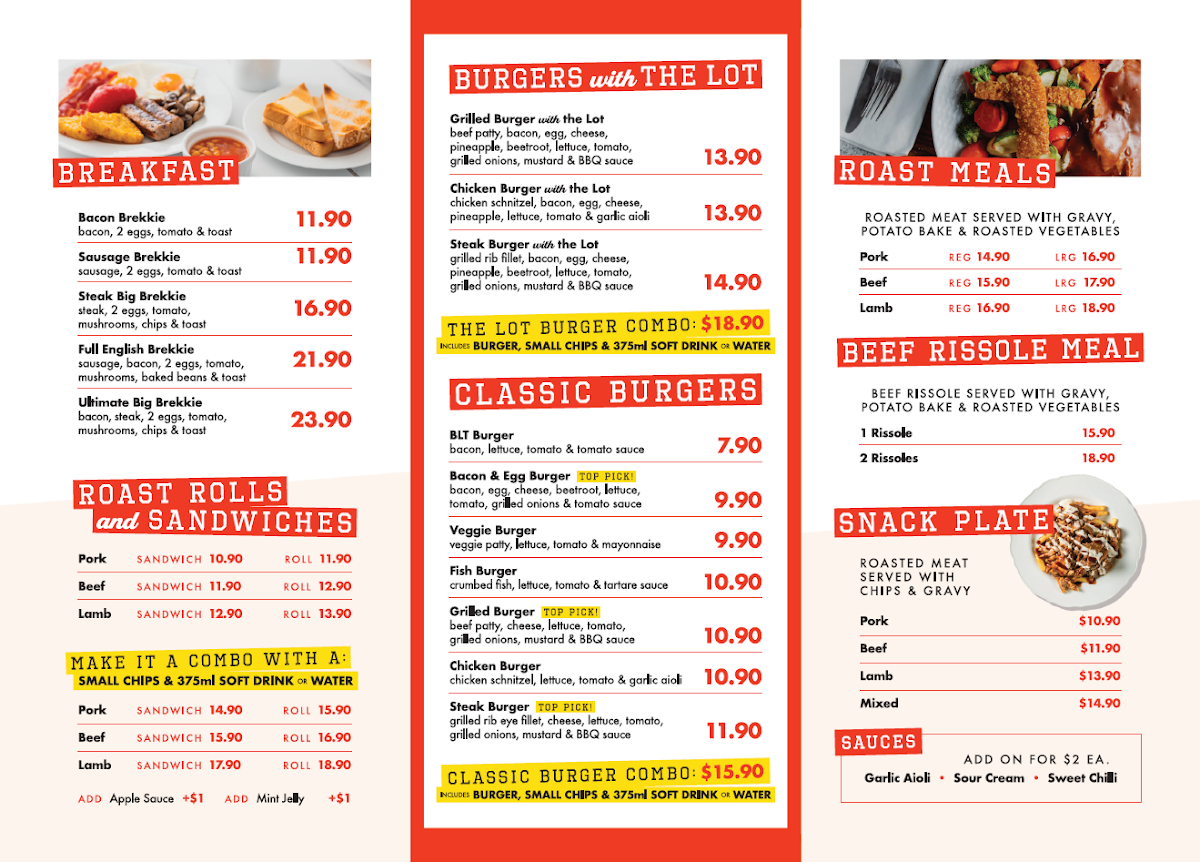 Menu, Supreme Carvery MacArthur Central