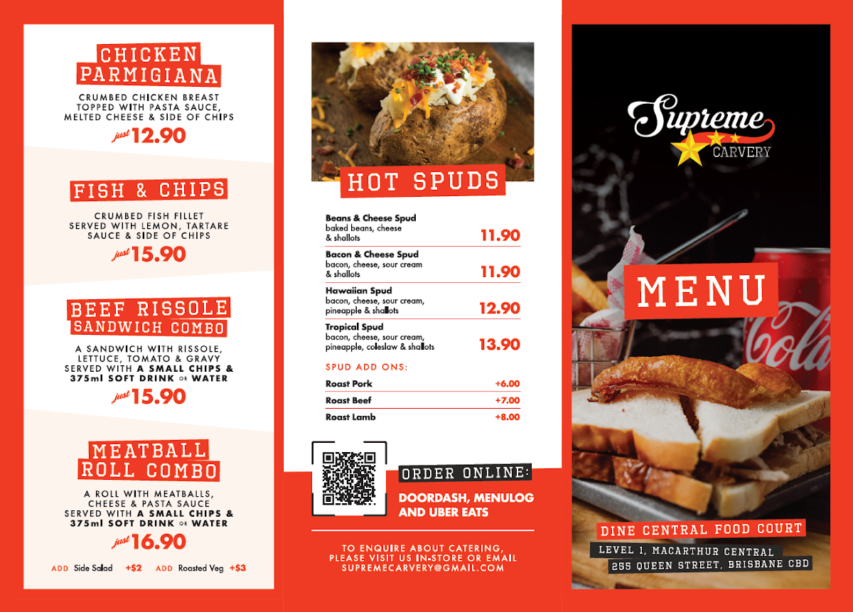 Menu, Supreme Carvery MacArthur Central