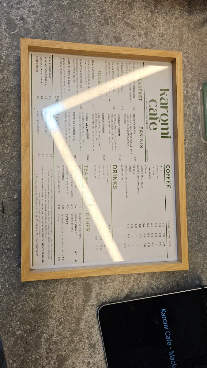 Menu, Karomi Cafe - Mackenzie Street