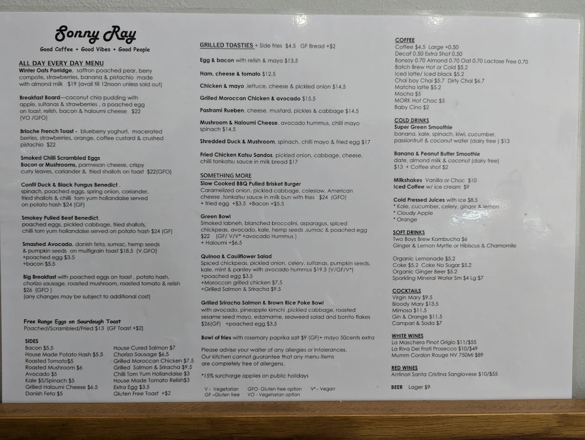 Menu, Sonny Ray