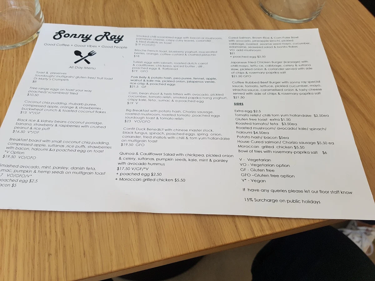 Menu, Sonny Ray