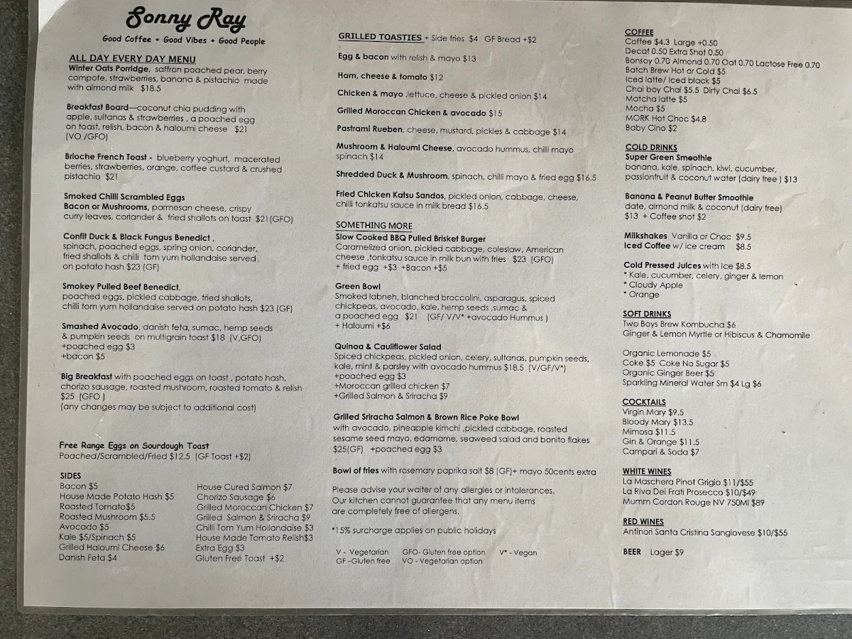 Menu, Sonny Ray