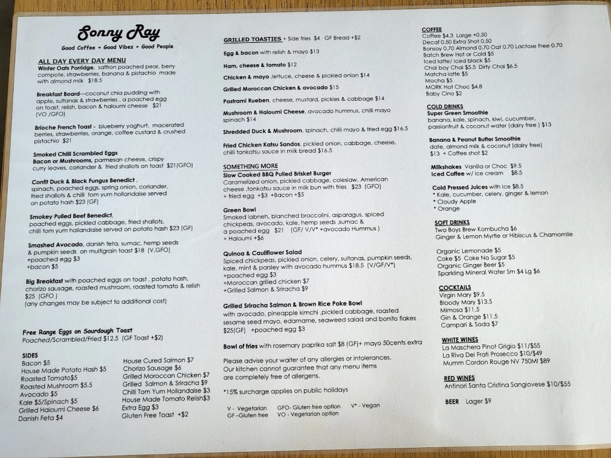 Menu, Sonny Ray
