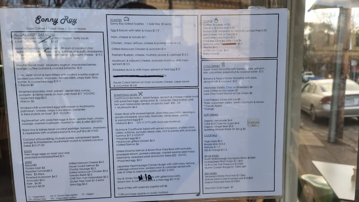 Menu, Sonny Ray